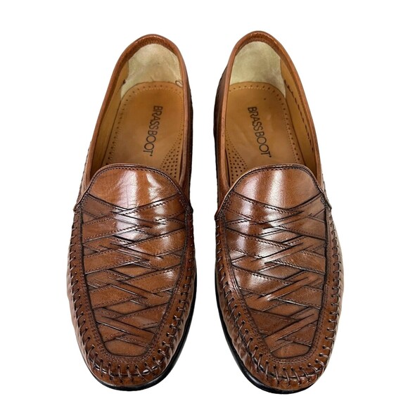 Brass Boot Loafer  Men's Size 8  Brown Leather Dress Shoes Walking Slip-ons - Picture 1 of 12